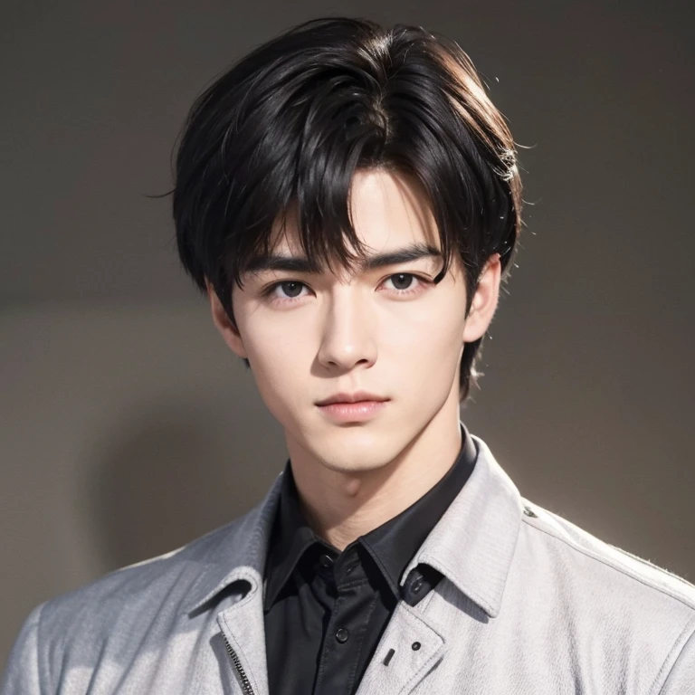 at office，wearing black leather coat，two block haircut, Attractive man，Live-action photo，Handsome and sunny，（SLR effect，Reality，8K，Hyper-detailing，Absolute realism）