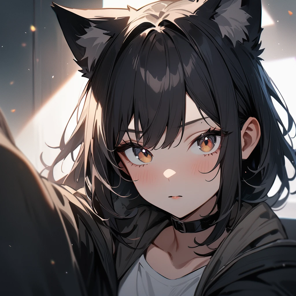 1 girl,Solo,wolf hair,(black hair:1),portrait,masterpiece, best quality, very aesthetic, absurdres,looking at viewer,split,(Matte)