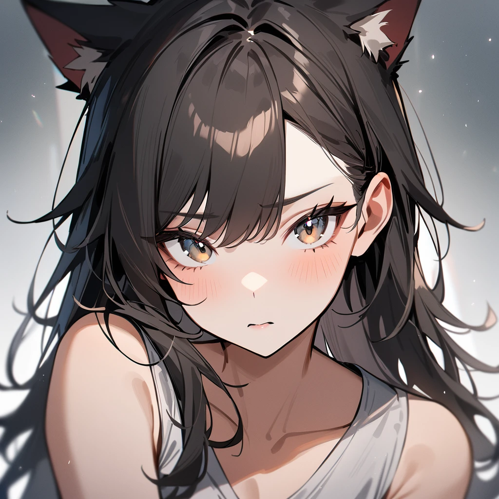 1 girl,Solo,wolf hair,(black hair:1),portrait,masterpiece, best quality, very aesthetic, absurdres,looking at viewer,split,(Matte)