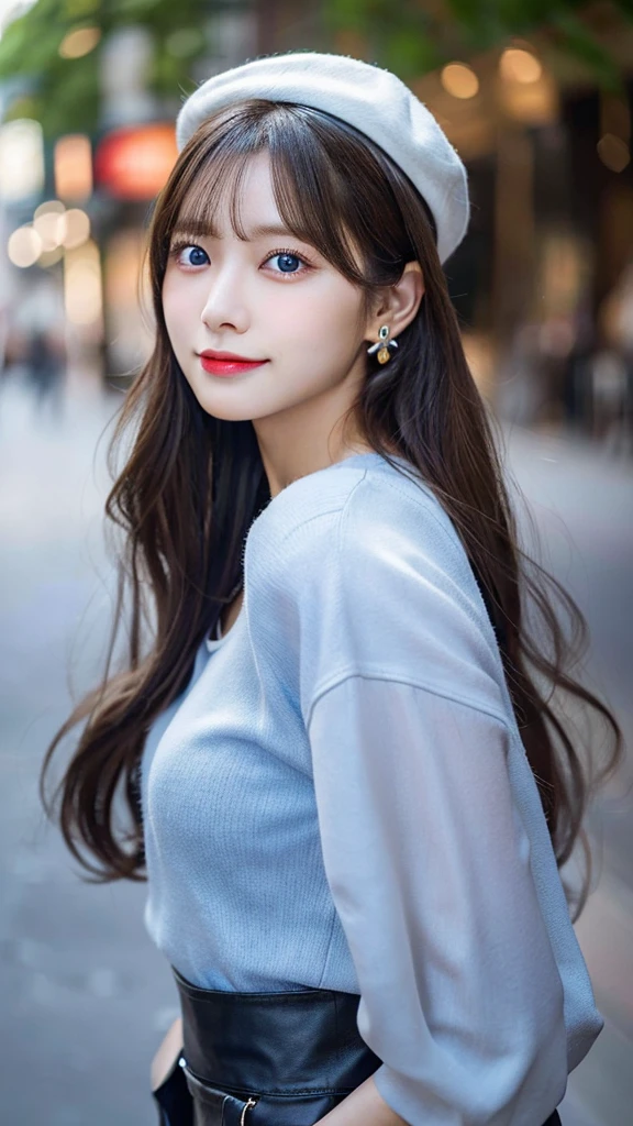 (32hair,High resolution,High detail,High resolution,high density,alone,In addition:1.3),(A realistic person々,Live Action,fine grain,High resolutionの目,Beautiful Eyes,Eyes that look alive,Beautiful dark blue eyes,Fishing eyes,Detailed lips,Translucent white skin,Realistic face in every detail:1.3),(Japanese Ido,hairorean Idols,Japanese Model,hairorean models,hairorean hair-Pop Female Idols:1.2),(Blushing,Natural Makeup,necklace,Earrings,へそEarrings:1.4)(Military Cargo Pants,A colorful top with an oversized silhouette,Rajkot,Leather boots,hairnitted hats,Mode Style, Beautiful casual look:1.6),(Shapely breasts:1.5),(Young but very beautiful hairorean16 years old ,Cool eyes,Laugh a little,turn around,looked back,Looking into the camera,Fashion Leader,Fashion Model,Soft Skin,Unforgettable Eyes,Her eyes are so beautiful,I want to go to the Paris Collection.........,Cutting-edge fashion:1.6、Left eye is red、Right eye blue、Face close-up、smile