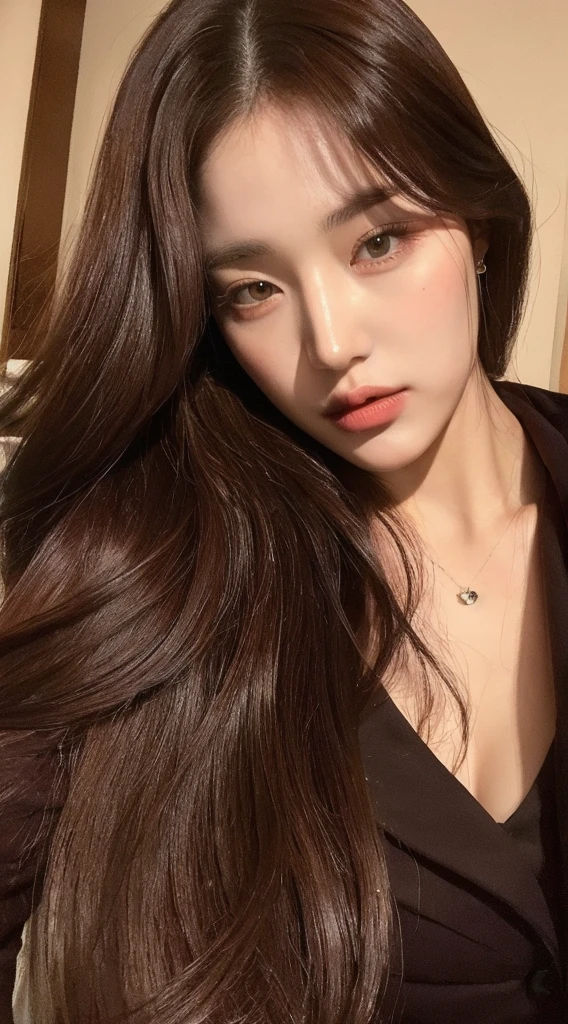 ((top quality, 8k, masterpiece: 1.3)), beautiful woman, 1 woman, slender figure: 1.1, dark brown hair, brown suit, super detailed face, detailed lips, detailed eyes, double eyelids, back figure,