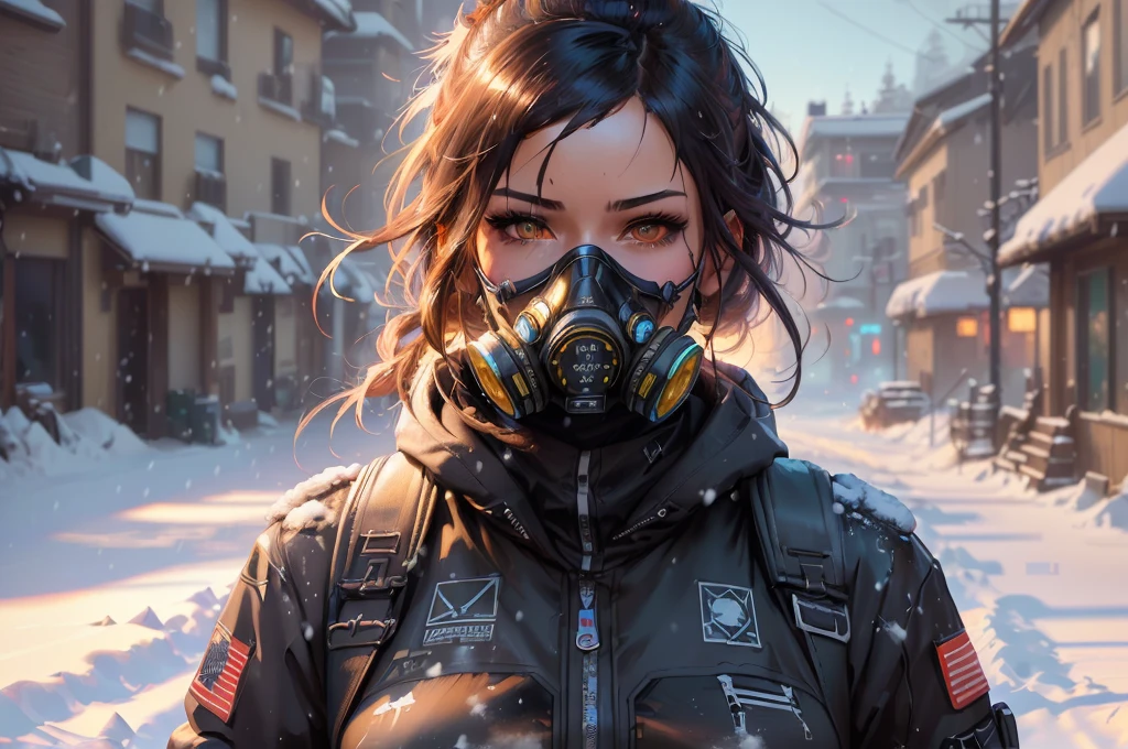 arafed woman wearing a gas mask in the snow, wojtek fus, artwork in the style of guweiz, beautiful digital artwork, cyberpunk anime girl in hoodie, digital cyberpunk anime art, unreal 5. rpg portrait, 4k highly detailed digital art, badass anime 8 k, cyberpunk art style, cyberpunk anime girl, 8k stunning artwork