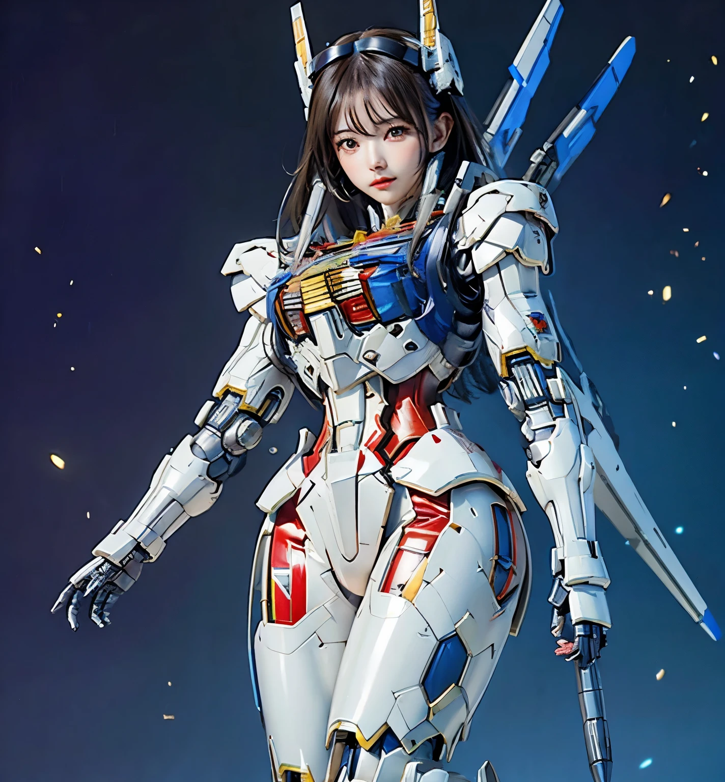 Textured skin, Super Detail, Attention to detail, high quality,high quality, High resolution, 1080p, hard disk, beautiful,(Gundam Aerial),Beautiful cyborg woman,Mecha Cyborg Girl,battle mode,Girl with a mechanical body,She wears a futuristic Gundam mecha,Full Body Shot