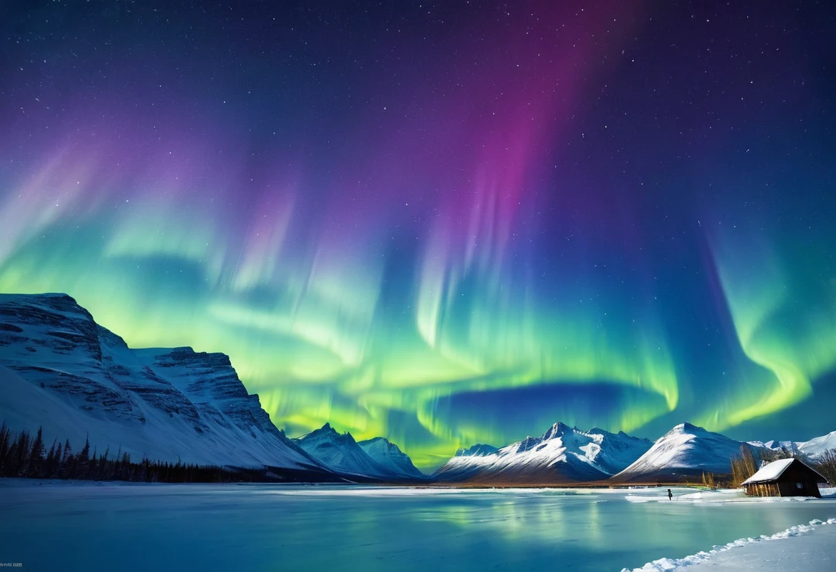 realistic scenery, aurora borealis, beautiful scenery, snow