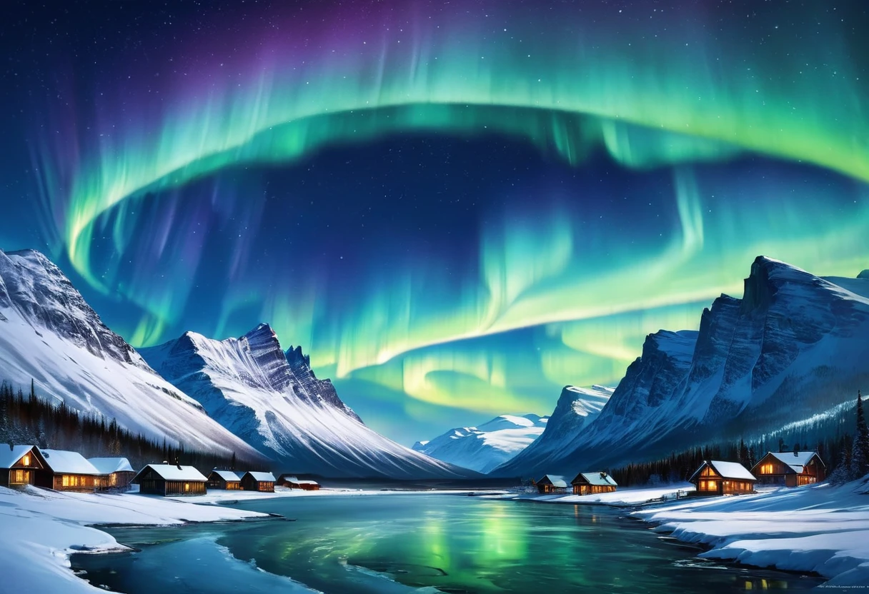 realistic scenery, aurora borealis, beautiful scenery, snow