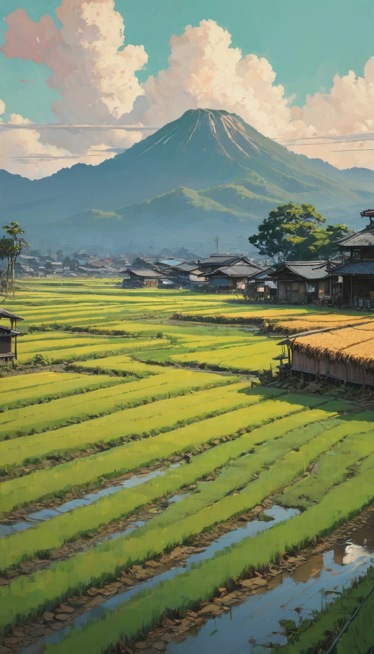 Paddy field, Alena Aenami, Highest quality, masterpiece, Representative works, Official Art, Professional, Super intricate details, 8K