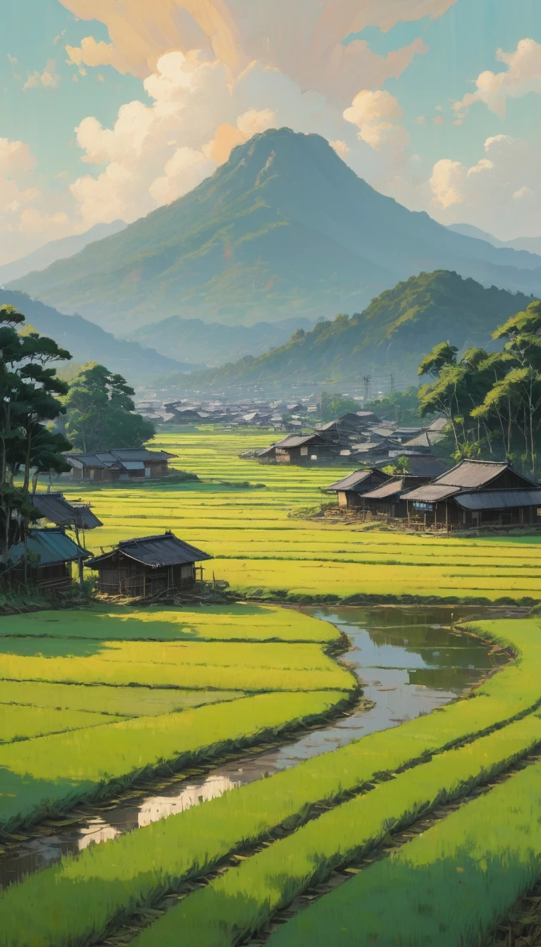 Paddy field, Alena Aenami, Highest quality, masterpiece, Representative works, Official Art, Professional, Super intricate details, 8K