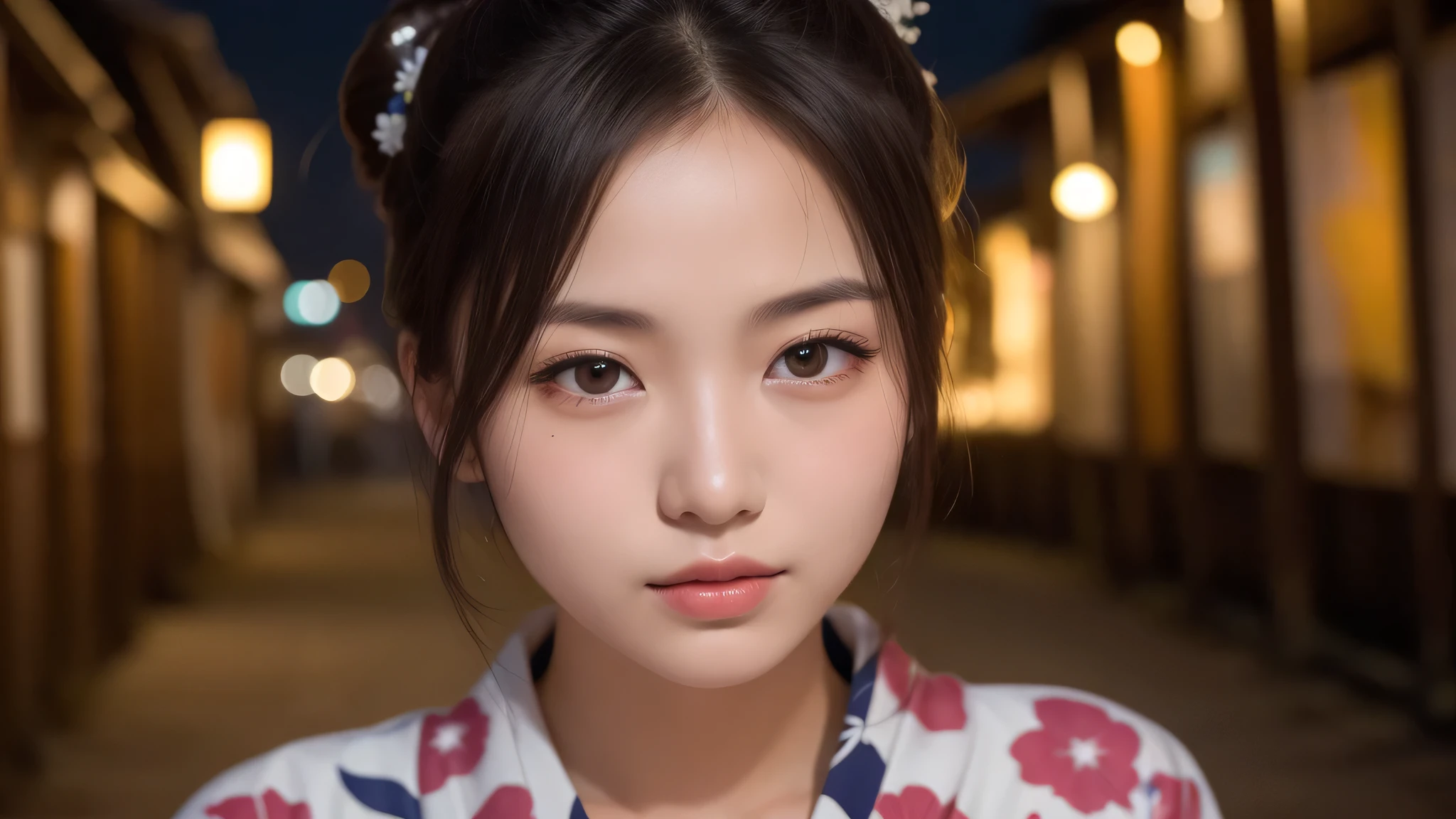(1women), bun hair, (round eyes:1.2), (highly detailed face), (extremely detailed beautiful face), (floral pattern yukata), (Best Quality:1.4), (Ultra-detailed), extremely detailed CG unified 8k wallpaper, Realistic portrait, Beautiful detailed, High-definition raw color photos, professional photography, night sky, tanzaku, a bamboo thicket, (Japan's Tanabata, Tanabata night), tanzaku, beautiful milky way, (fine face:1.2), focus on women