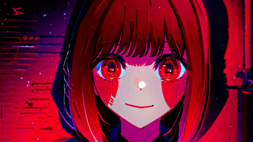 masterpiece, Highest quality, 8K,Detailed Background, masterpiece, Highest quality, smile, ornament, hoodie, Portraiture, Neon Red, graffiti, dark, night, Shining Eyes, Black light