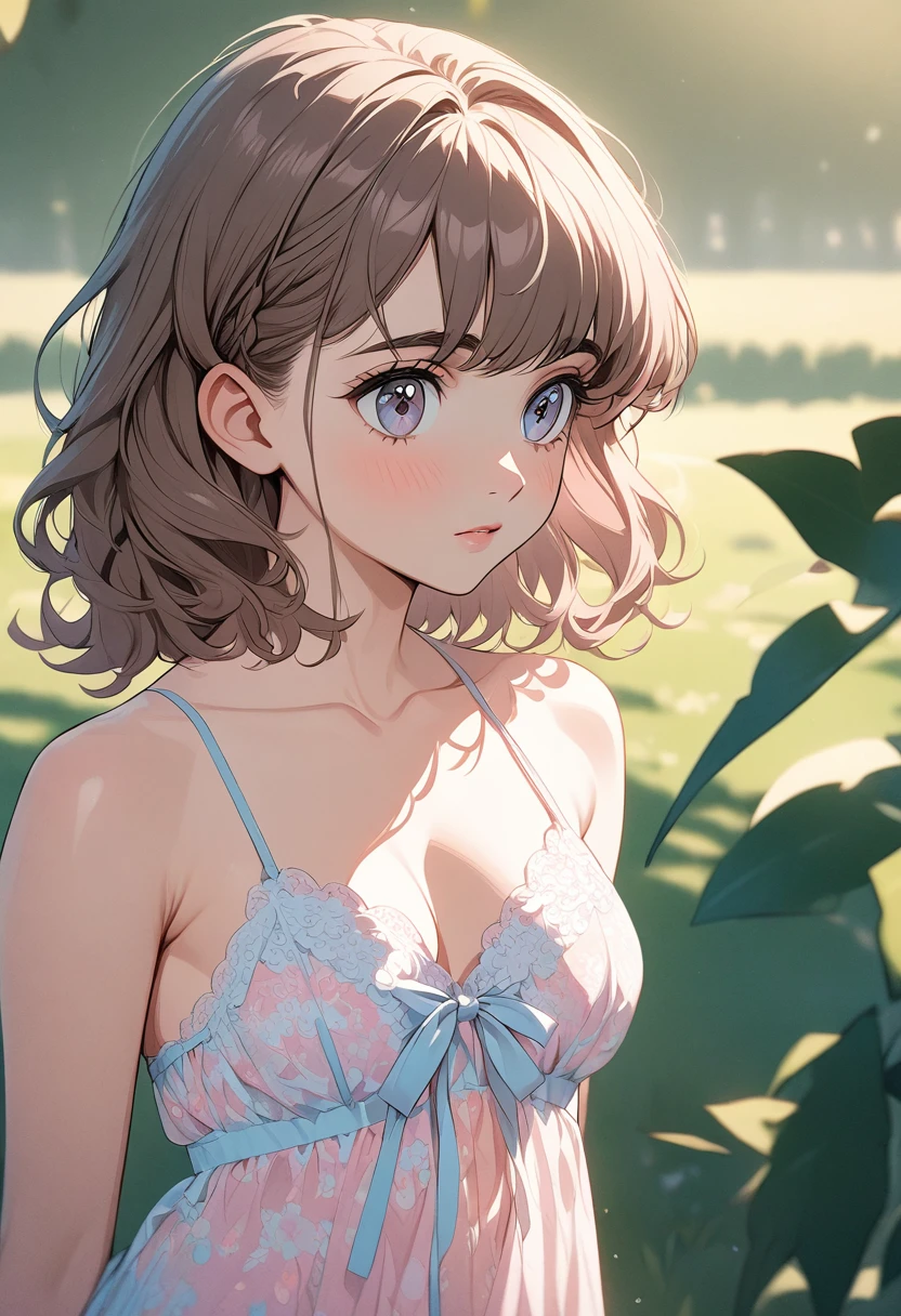 Natalia Dyer, Wear Color (Nightgown), ((lingerie)) On the Farm, Close-up shot, whole body, Very detailed, Playboy Centerfold, Playmate, 8K, Trending on Art Station, complicated, High detail, Sharp focus, Model shot,