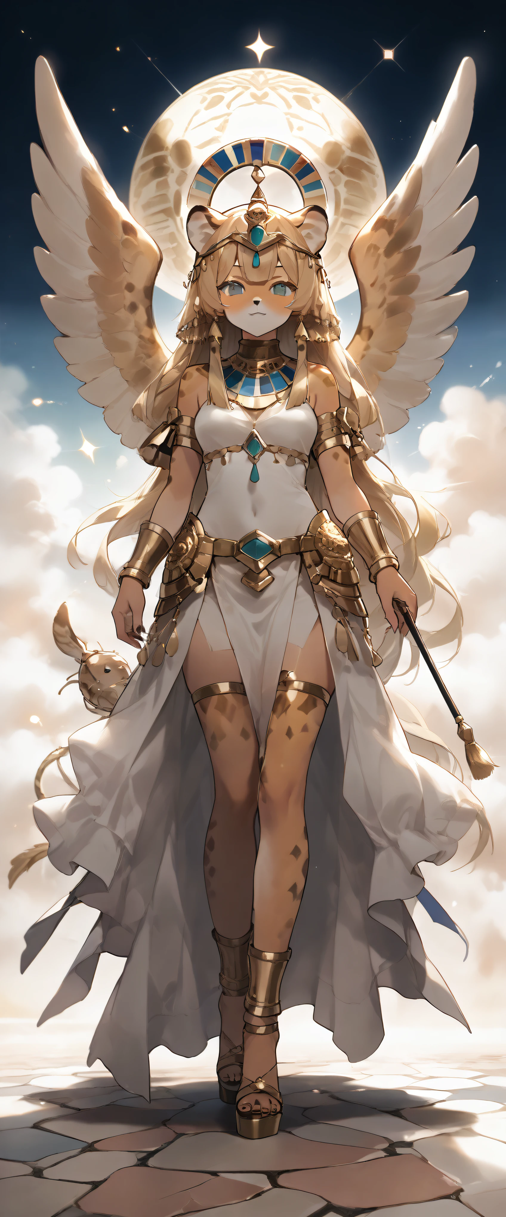 score_9, score_8_up, score_7_up, score_6_up, score_5_up, score_4_up,source_anime, source_furry,rating_safe,Egyptian goddess\(female, Safkhet, Sesat, Seshet, Sesheta, Seshata, Uraeus with flower and star in diadem, (wearing cheetah skin:1.2), holding brush and ink-dish,twinkling star above head\), background\(Egyptian temple\),dynamic angle, BREAK ,quality\(8k,wallpaper of extremely detailed CG unit, ​masterpiece,hight resolution,top-quality,top-quality real texture skin,hyper realisitic,increase the resolution,RAW photos,best qualtiy,highly detailed,the wallpaper,cinematic lighting,ray trace,golden ratio\)