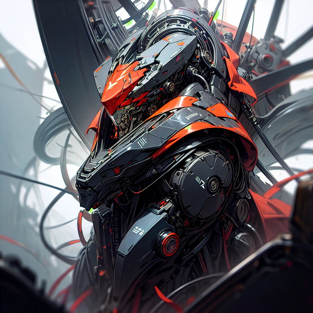 enigmatic black hooded cybernetic  neon helmet, and black mask, enigmatic black hardware and nanotubes on cloak, cybernetic chrome hardware, photo realistic, maximum details, :blank :white studio background --chaos 10 --ar 4:5 --stylize 250 --v 6.0
