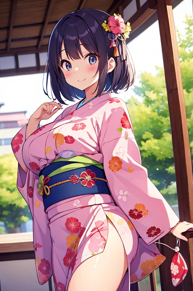Cute beautiful girl、Big eyes、Open yukata、Big Breasts、