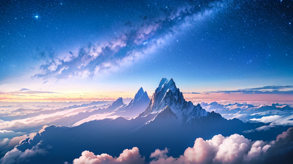 absurdity, high resolution, (official art, beautiful and aesthetic: 1.2), close view, sparkling sky, vast world, girl, staring, awe-inspiring expression, distant horizon, clouds, high hill, natural beauty, inspiration, light effect, wide shot, from afar,