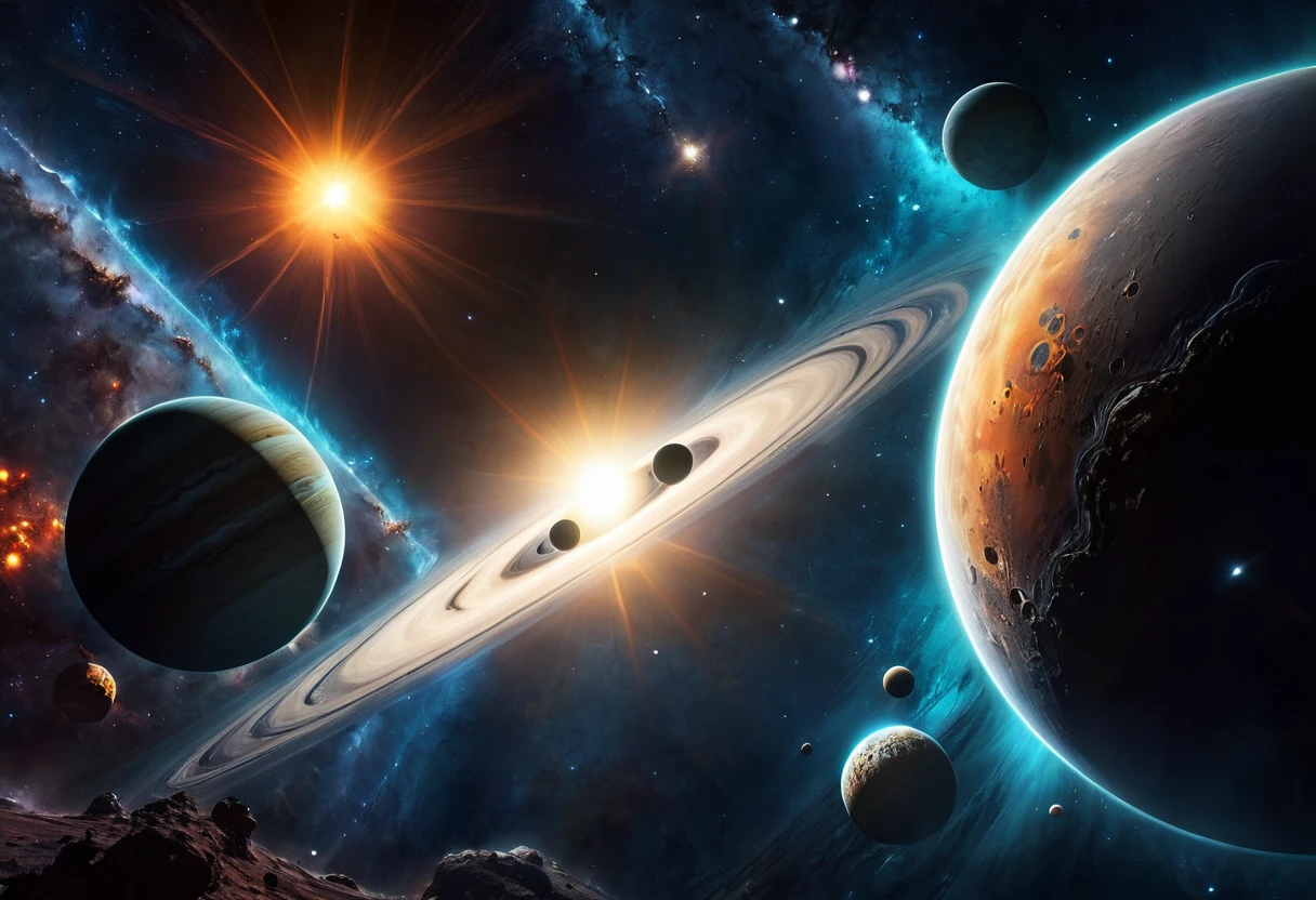 space, solar system , planets, stars, flying comets, nebulae, breathtaking view, dangerous black hole coming