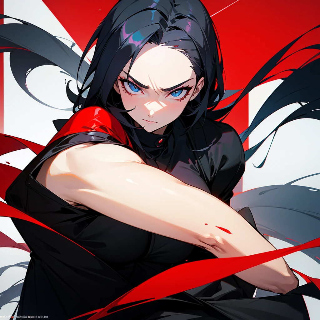 A sleek and modern logo design for a Telegram music channel. The background is a sleek black, with a bold and vivid red circle inthe center. Above the circle, a stylized ninja in pure black, adds a touch of cool and edgy flair to the design. Above the ninja, the channel name "KatanaMusic" is written in clean, modern font, exuding a sense of sophistication and style. Anime style