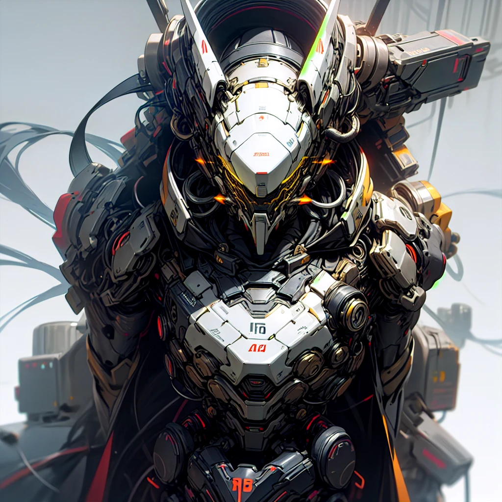 enigmatic black gold hooded cybernetic neon helmet, and black white mask, enigmatic black hardware and nanotubes on cloak, cybernetic chrome hardware, photo realistic, maximum details, :blank :white studio background --chaos 10 --ar 4:5 --stylize 250 --v 6.0