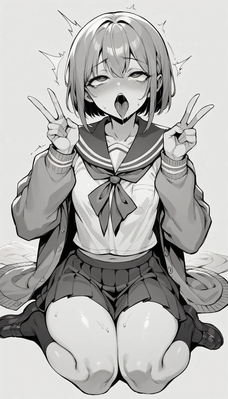 nsfw ahegao Small breasts school uniform Boobs fully exposed peace sign Full Color