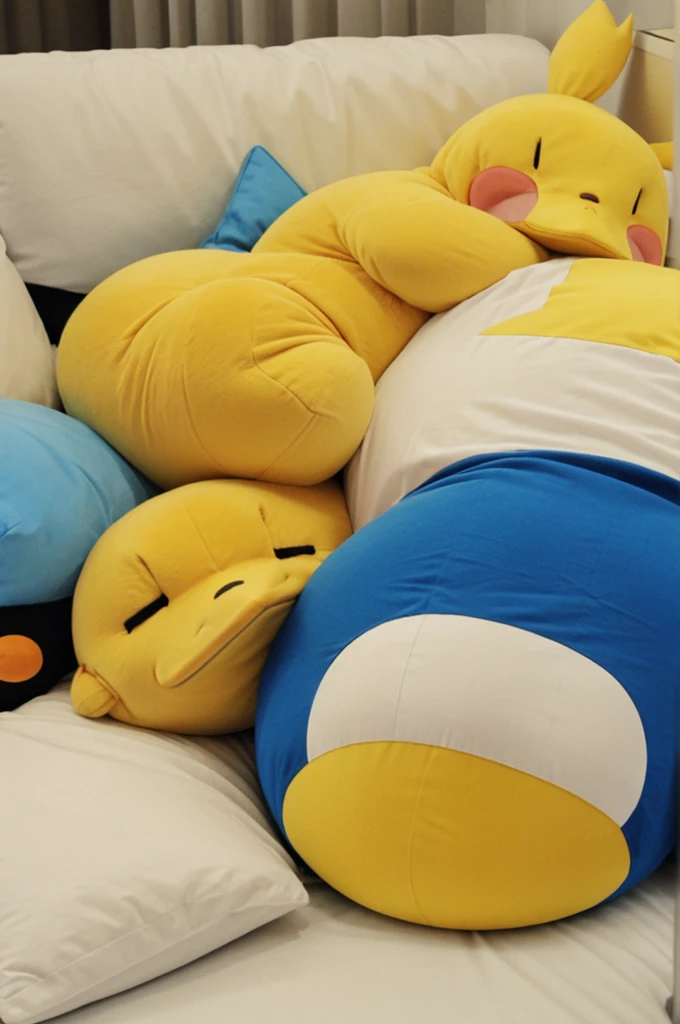 Psyduck asleep on a sleeping snorlax