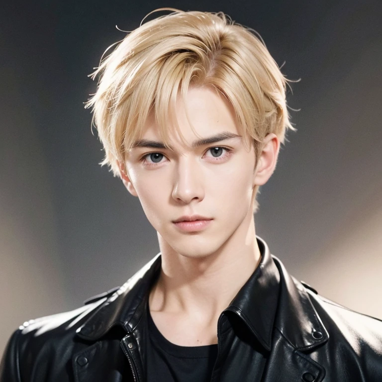 at office，wearing black leather coat，two block haircut, Attractive man，Live-action photo，Handsome and sunny，（SLR effect，Reality，8K，Hyper-detailing，Absolute realism）