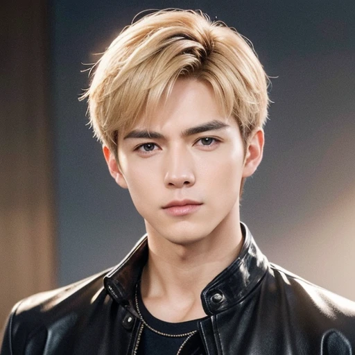 at office,wearing black leather coat,two block haircut, Attractive man,Live-action photo,Handsome and sunny,(SLR effect,Reality,8K,Hyper-detailing,Absolute realism)