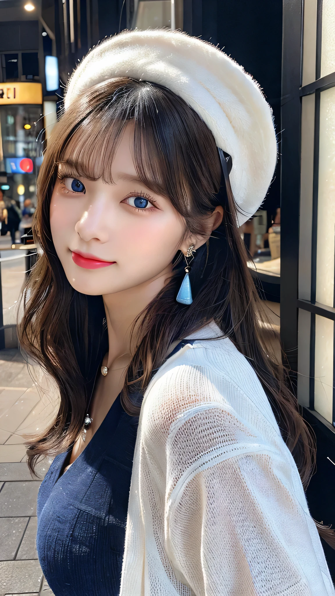 （３２hair,High resolution,High detail,High resolution,high density,alone,In addition：1.3）,（A realistic person々,Live Action,fine grain,High resolutionの目,Beautiful Eyes,Eyes that look alive,Beautiful dark blue eyes,Fishing eyes,Detailed lips,Translucent white skin,Realistic face in every detail：1.3）,（Japanese Ido,hairorean Idols,Japanese Model,hairorean models,hairorean hair-Pop Female Idols：1.2）,（Blushing,Natural Makeup,necklace,Earrings,へそEarrings：1.4）（Shorts、A mesh cardigan with an oversized silhouette、Leather boots,hairnitted hats,Mode Style, Beautiful casual look：1.6）,（Shapely breasts：1.5）,（Young but very beautiful hairorean１6 years old ,Cool eyes,Laugh a little,turn around,looked back,Looking into the camera,Fashion Leader,Fashion Model,Soft Skin,Unforgettable Eyes,Her eyes are so beautiful,I want to go to the Paris Collection.........,Cutting-edge fashion：1.6、Left eye is red、Right eye blue、Face close-up