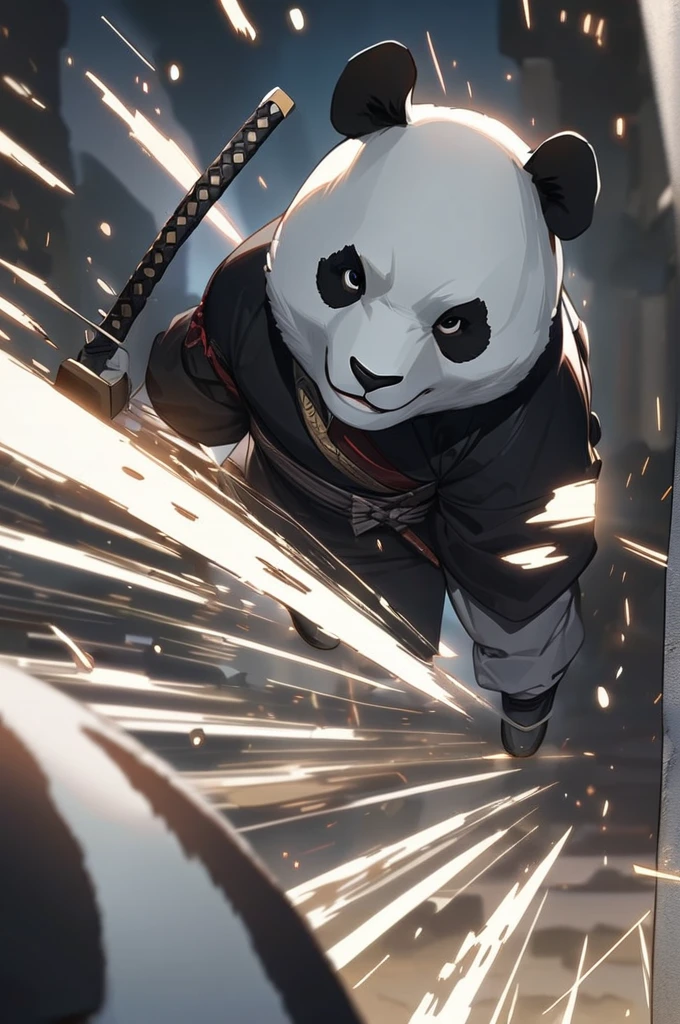 ((Best quality)), ((masterpiece)), (detailed), panda and 3 katanas