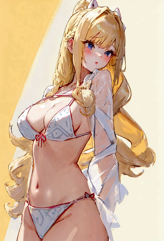 beautiful girl、Blonde、long hair、straight、Swimwear、Big Breasts