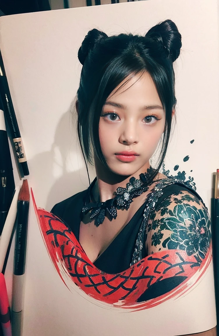 {{{{{illustration}}}}},author:Yuko Shimizu,1 Girl,Chinese dragon,Chinese Girl,female focus on, {{Color ink painting}},{{Ink splash}},{{Splash of Color}},{{{rich and colorful}}},{{sketch}}, masterpiece,best quality, Beautifully painted,Very detailed,
