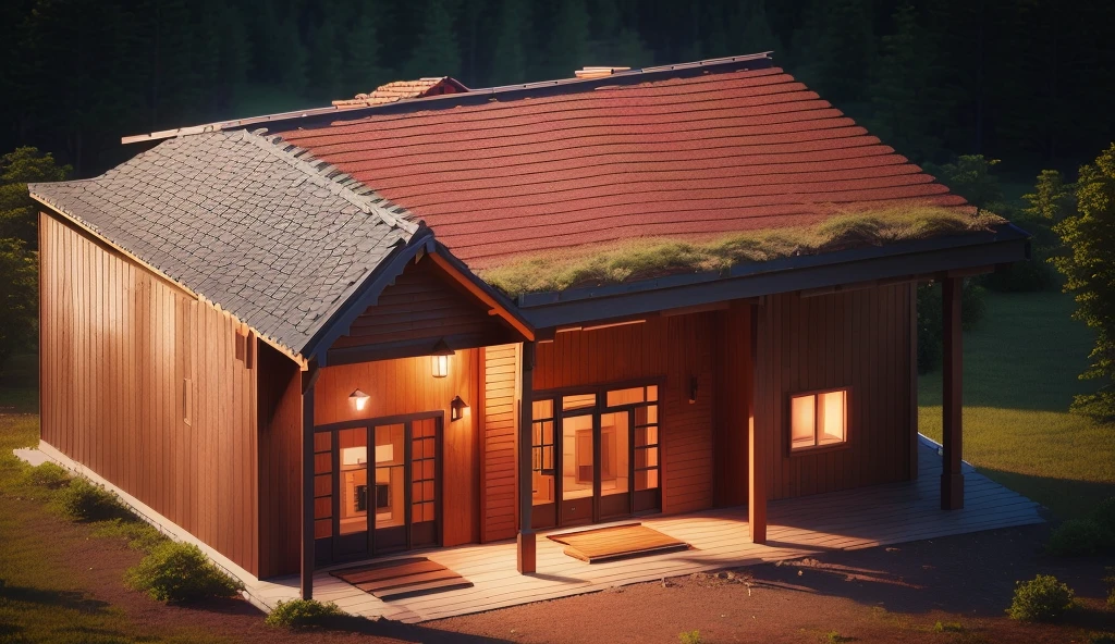 a rendering of a small house with a red roof and a porch, front elevation view, elevation view, front-view, frontview, front view, digital rendering, digital model, building facing, isometric view from behind, an extremely detailed building, d render, 3 - d render, 3 d render n - 9, 3 d model, 3d model