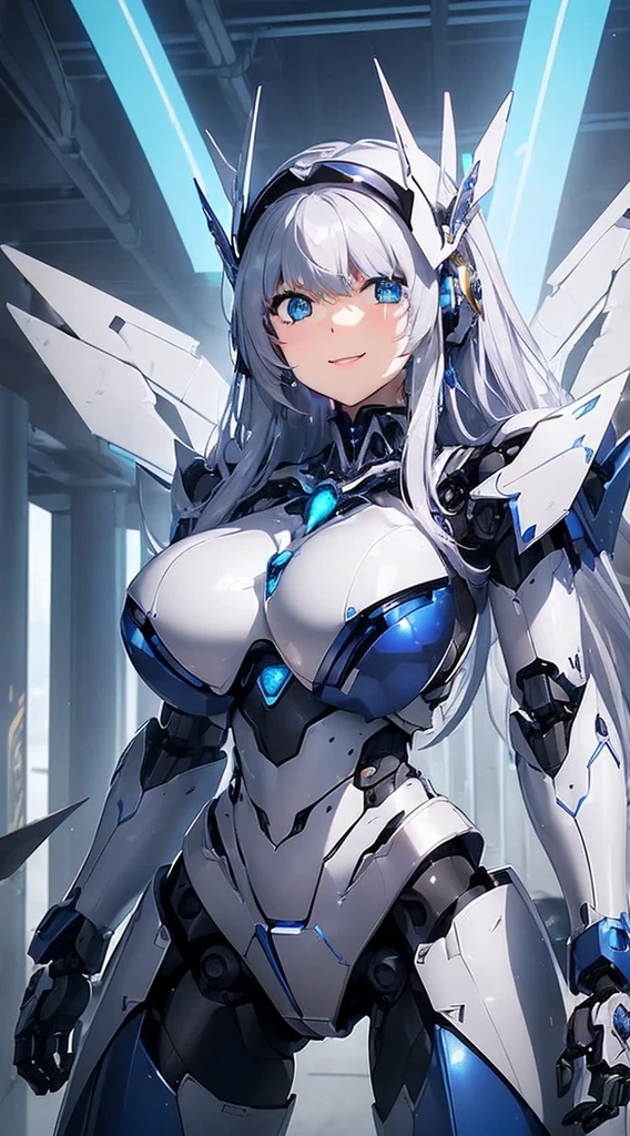 Blue shining mechanical eyes、A kind smile