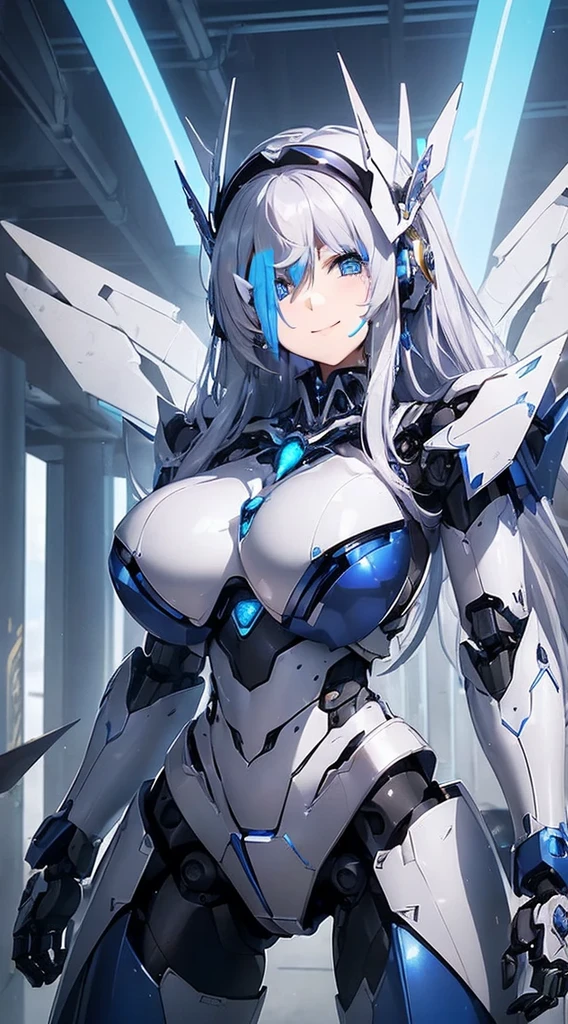 Blue shining mechanical eyes、A kind smile