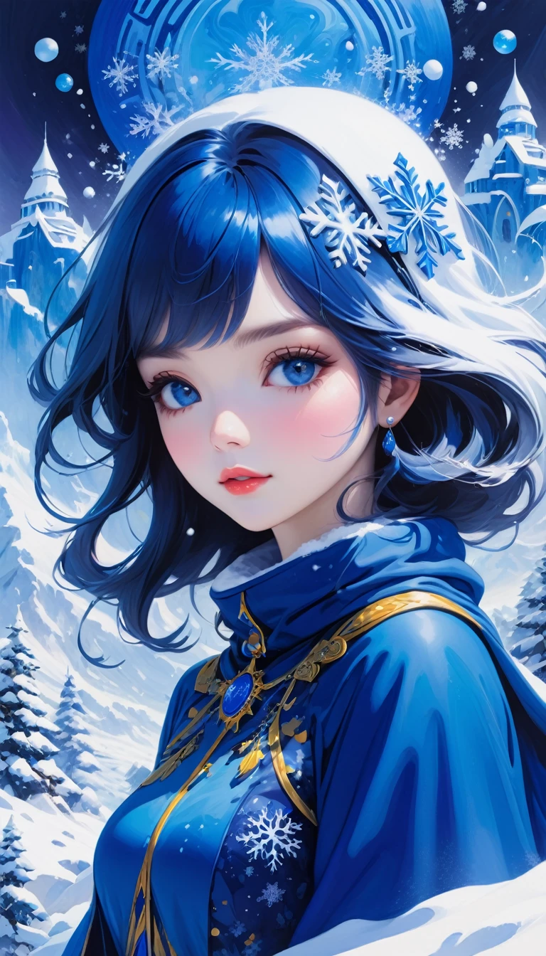 Highest quality、Tabletop、1 female、solo、(Abstract art:1.4)、(Psychedelic Theme:1.6)、(Ultramarine World:1.5)、(Snow World:1.5)、(Winter World:1.5)、There's a beautiful woman in the center of the world、A ray of light spreads、Crystals spreading from the center、Prisma(Nostalgic atmosphere)、Cool morning clouds are calm and peaceful、Like colorful glass、Garden Girl、Gentle sunlight、Breeze、Delicate flowers、Fluttering butterflies、Fascinating natural beauty、Shining Star Fragment、Ice crystals、