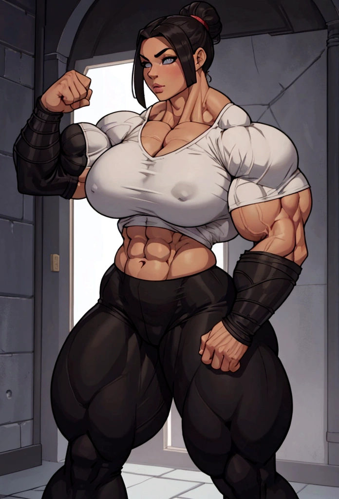 big muscle woman at your service hard abs futa dungeon ready for battle  big pecs shirt  yoga pants