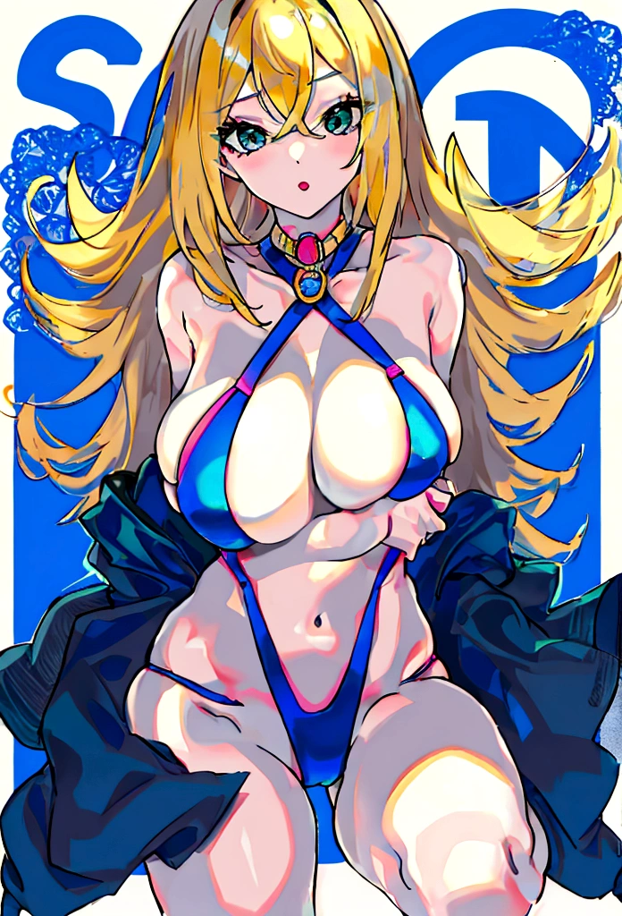 beautiful girl、Blonde、long hair、straight、Swimwear、Big Breasts