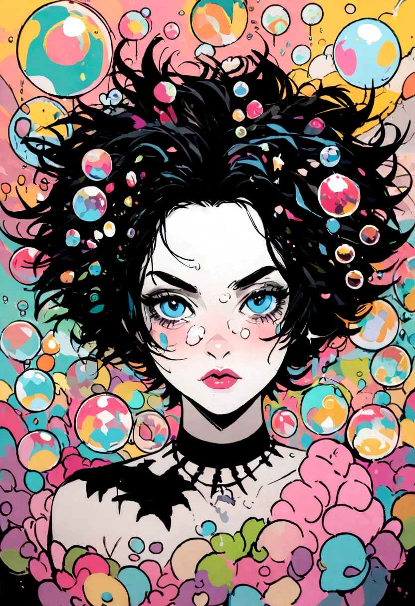 samdoesarts style drunk beauty plays the delirious person in the sandman, (Colorful soap bubbles that create hallucinations), author：Jeremy Mann, By Sandra Chevrier, author：dave mckean、richard avedon 和 maciej cuciara, Punk Rock, girl, High Detail, 8K