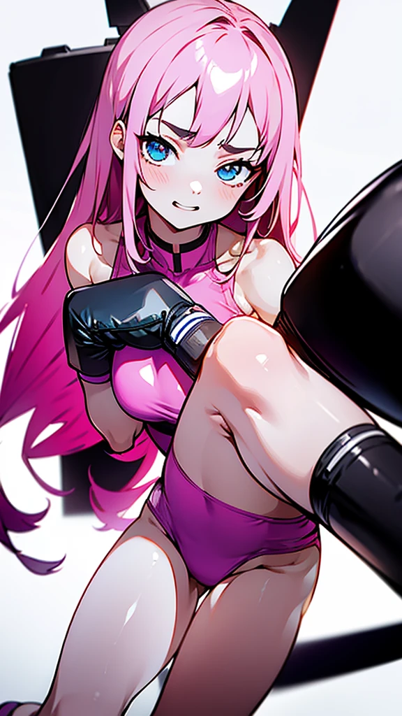 ((masterpiece)), disorganized, she is sadistic, pink long hair,beautiful white skin、open clothes、 ((charming))、Grinning smile、perfect proportions、(((Kickboxing)))、(((Mixed wrestling))), (((She is knee striking))),  raise your knees、cute 2 woman, , BREAK source_anime, high detail, smug, looking at viewer,POV, Enraptured eyes, 10 yo., lchest, expressionless, best quality, highly detailed, young face, mesugaki,twins girl, white background