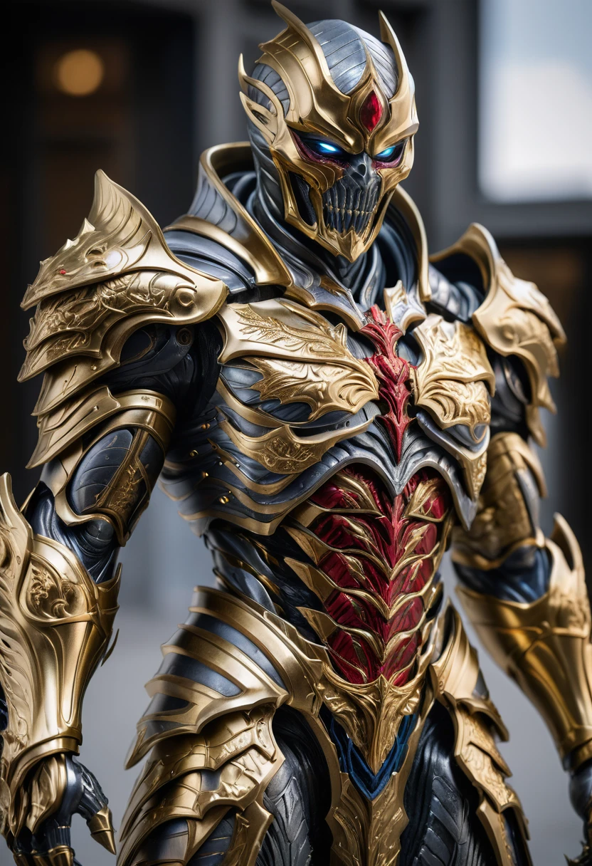 Scary Lord Zed, amazing quality, masterpiece, best quality, hyper detailed, ultra detailed, UHD, perfect , scary armor, gold armor, full-body armor, extremely detailed, supervillain