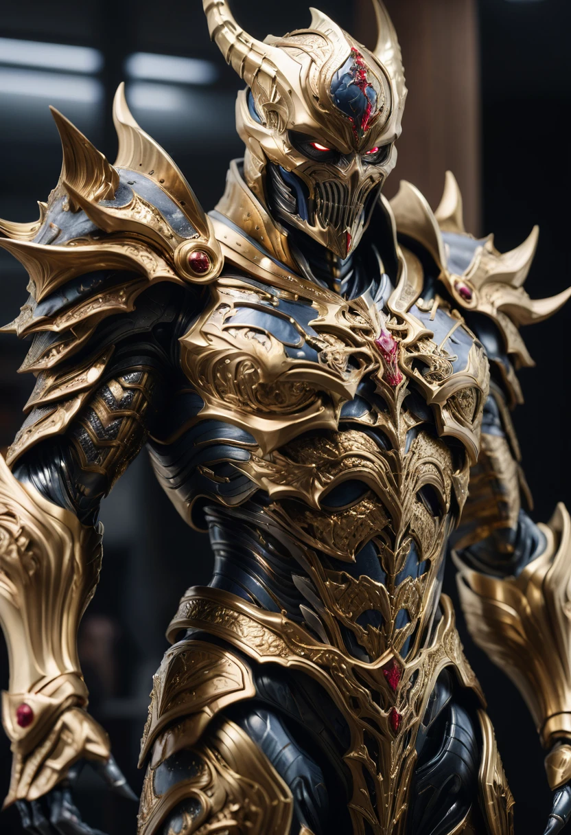 Scary Lord Zed, amazing quality, masterpiece, best quality, hyper detailed, ultra detailed, UHD, perfect anatomy, scary armor, gold armor, full-body armor, extremely detailed, supervillain