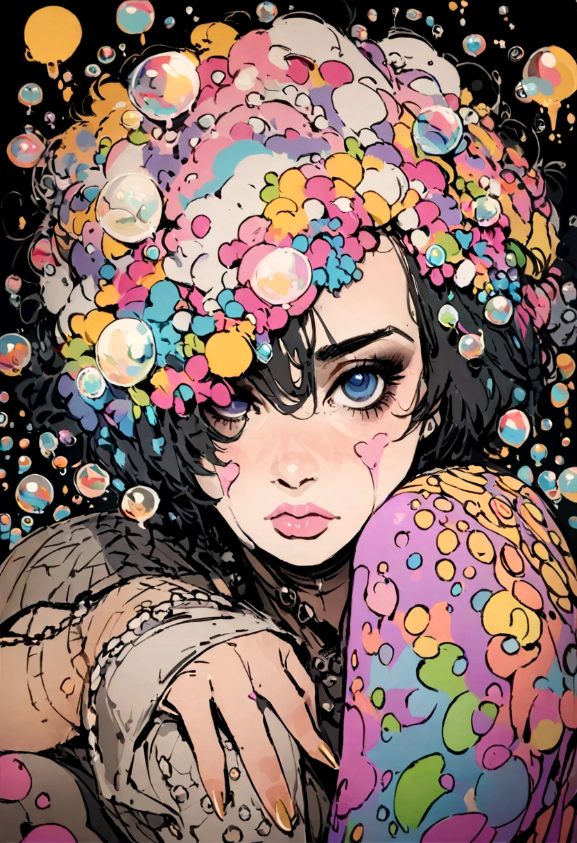 samdoesarts style drunk beauty plays the delirious person in the sandman, (Colorful soap bubbles that create hallucinations), author:Jeremy Mann, By Sandra Chevrier, author:dave mckean、richard avedon 和 maciej cuciara, Punk Rock, girl, High Detail, 8K