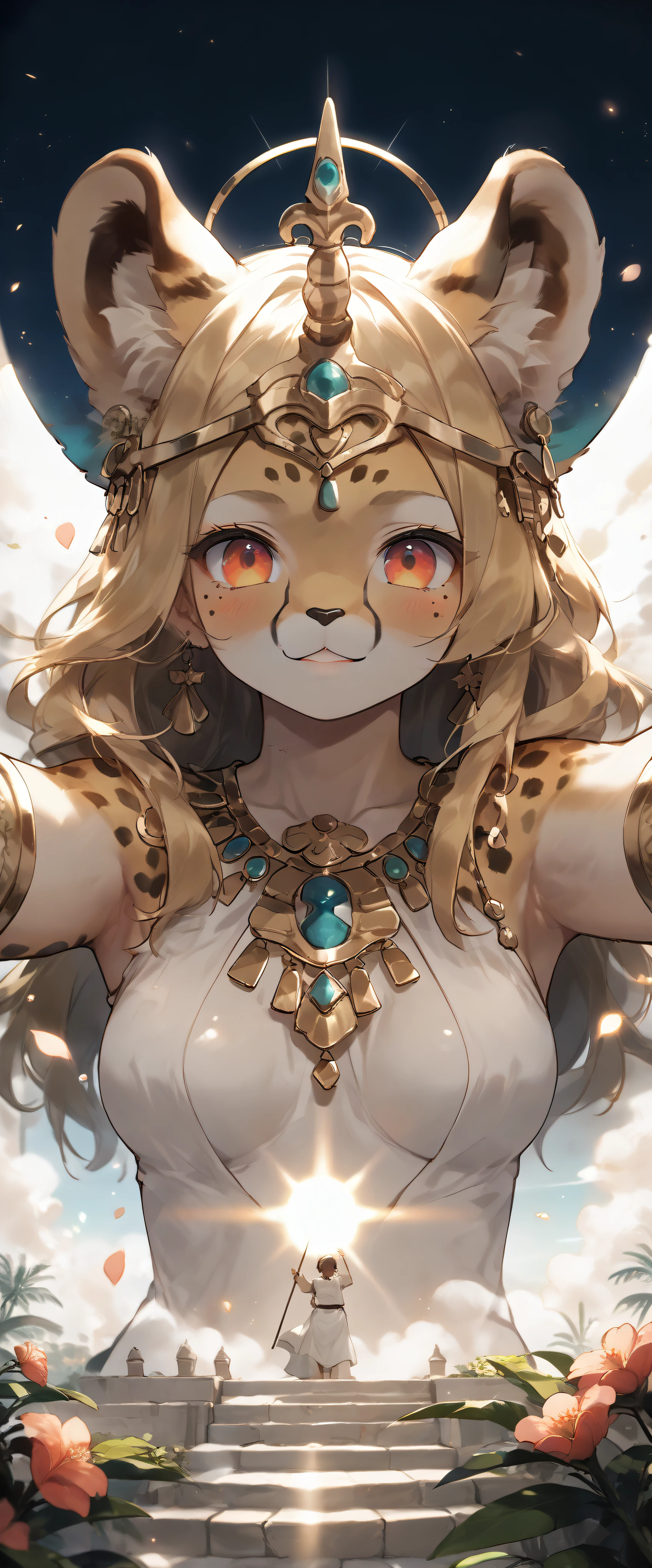 score_9, score_8_up, score_7_up, score_6_up, score_5_up, score_4_up,source_anime, source_furry,rating_safe,Egyptian goddess\(female, Safkhet, Sesat, Seshet, Sesheta, Seshata, Uraeus with flower and star in diadem, (wearing cheetah skin:1.2), holding brush and ink-dish,twinkling star above head\), background\(Egyptian temple\),dynamic angle, BREAK ,quality\(8k,wallpaper of extremely detailed CG unit, ​masterpiece,hight resolution,top-quality,top-quality real texture skin,hyper realisitic,increase the resolution,RAW photos,best qualtiy,highly detailed,the wallpaper,cinematic lighting,ray trace,golden ratio\)