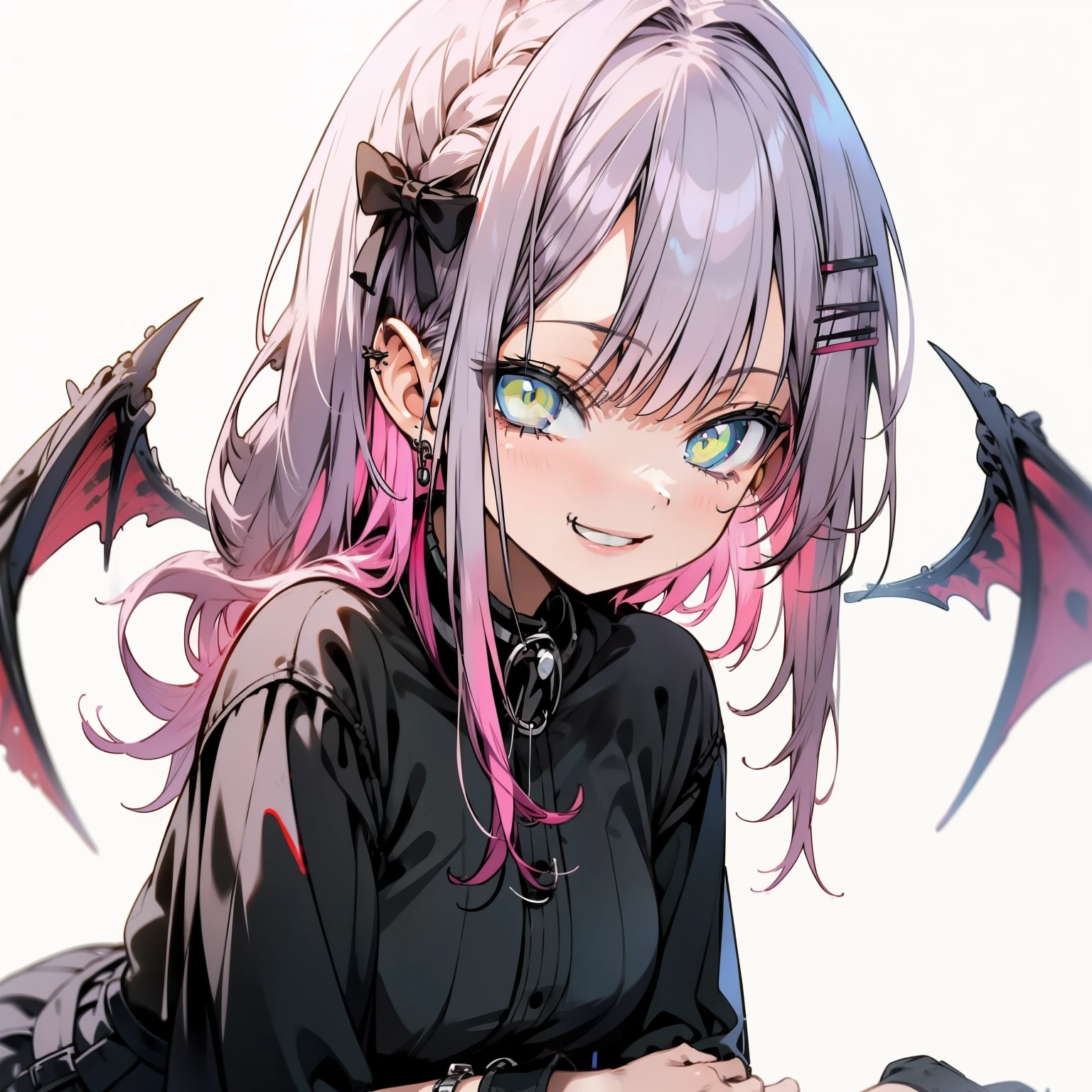 a girl, bloodstream, black wings, smirk