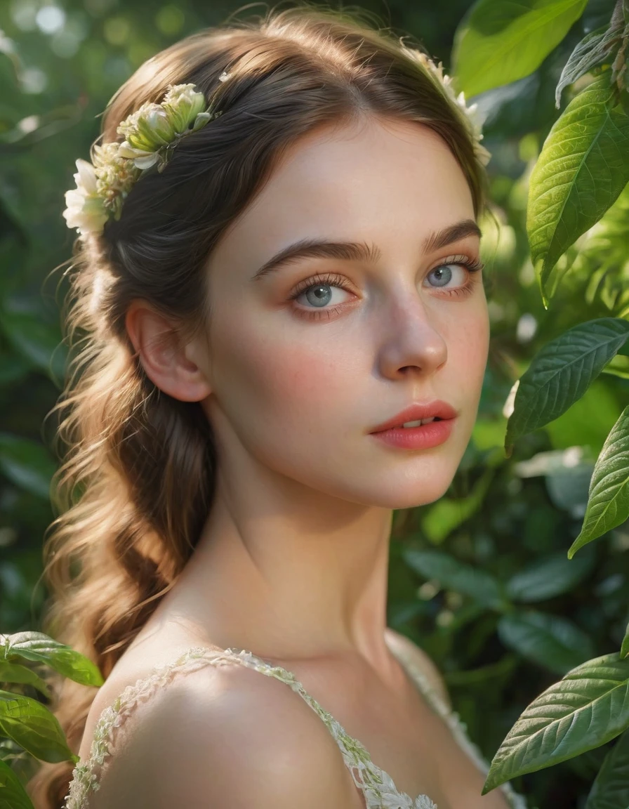 a beautiful detailed girl in a garden, 1girl, detailed eyes, detailed lips, longeyelashes, beautiful dress, serene expression, (best quality,4k,8k,highres,masterpiece:1.2),ultra-detailed,(realistic,photorealistic,photo-realistic:1.37),digital painting, trending on ArtStation, vibrant colors, cinematic lighting, highly detailed foliage, lush greenery, warm sunlight