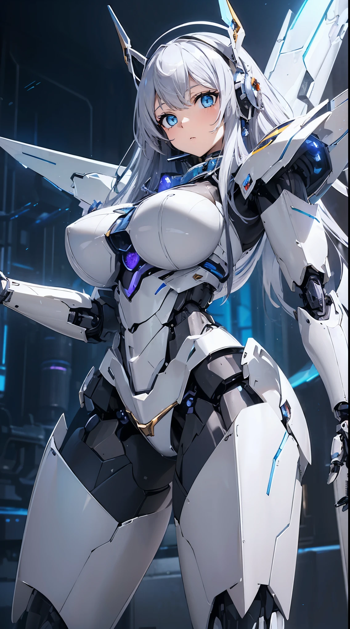 Blue shining mechanical eyes、Expressionless