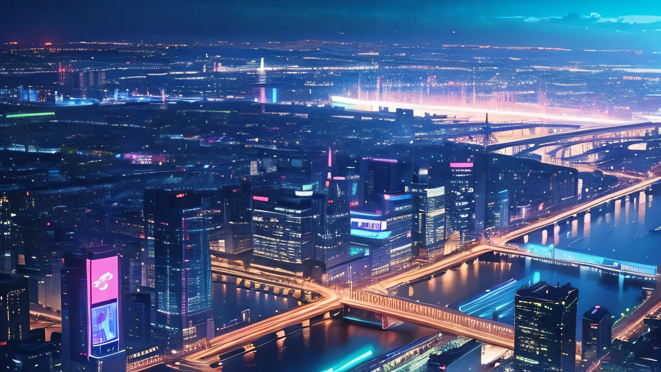 Highest quality、Neon lights at night、A landscape lit up with neon lights、Smooth Jam、The neon lights of the downtown area shine、