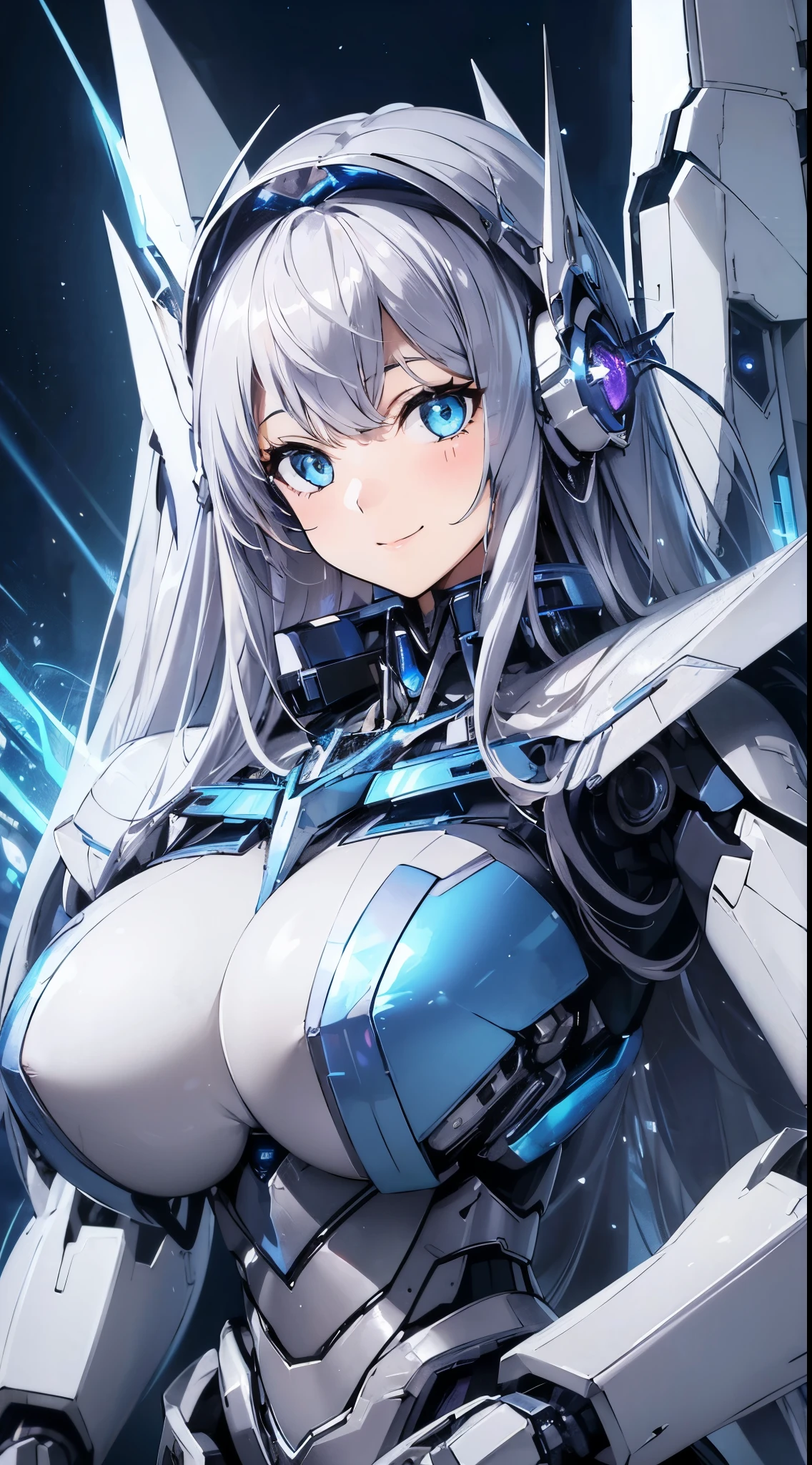 Blue shining mechanical eyes、A kind smile