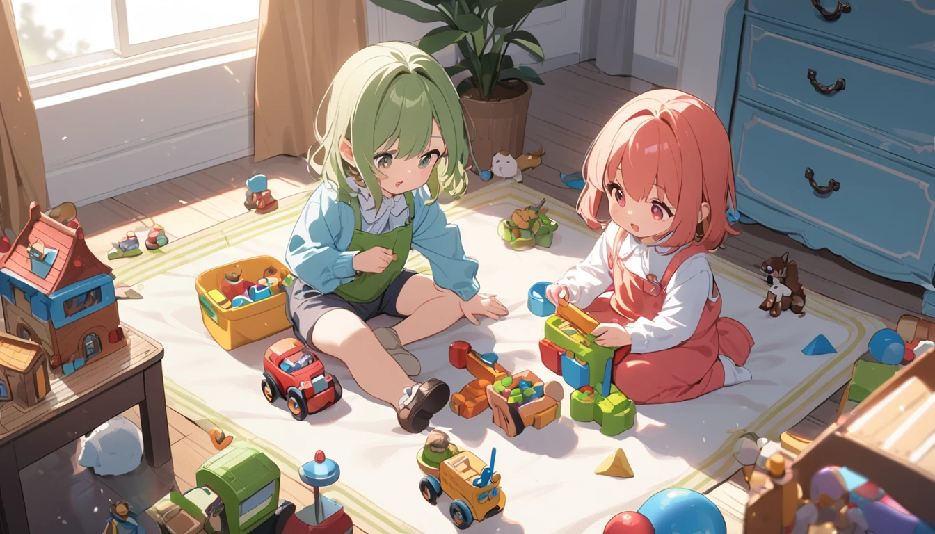 2 little children playing with toys