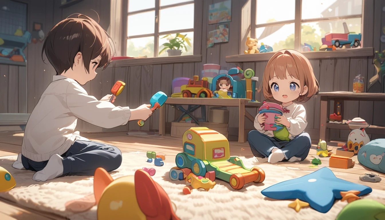 2 little children playing with toys