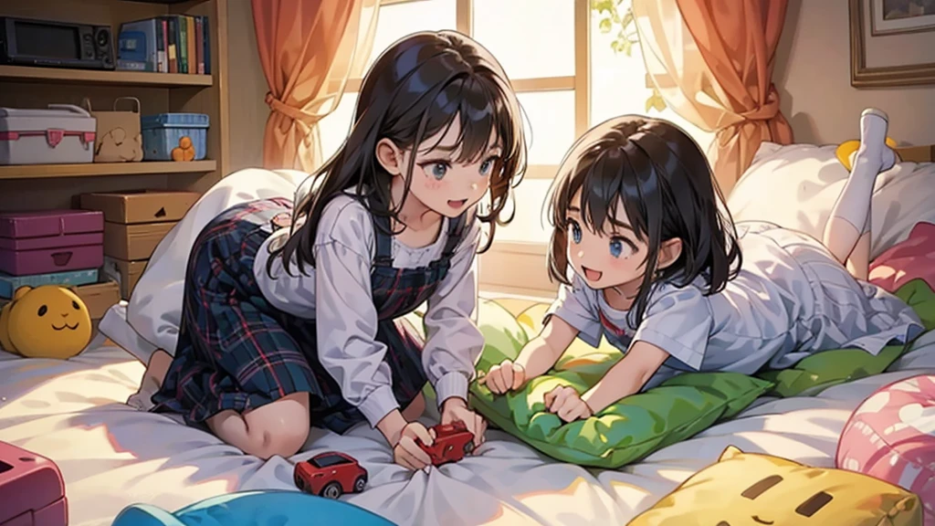 2 little children playing with toys