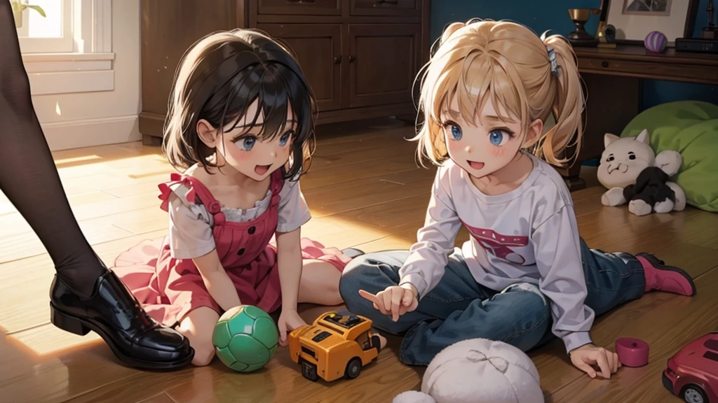 2 little children playing with toys